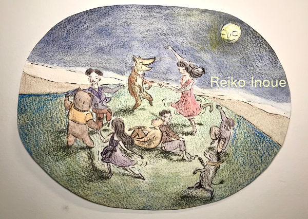 Award-winning student artwork, children and animals dancing in a circle