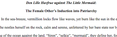Image of a student paper on "Den Lille Havfrue against The Little Mermaid"