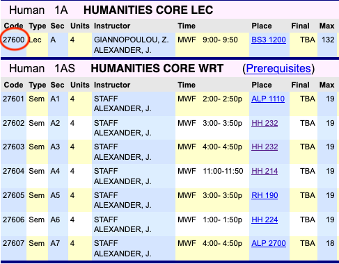 Screenshot of HumCore lecture in WebSoc