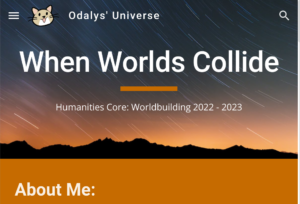 Website homepage screenshot When Worlds Collide, About Me