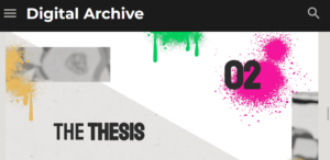 Screenshot of a student Digital Archive with neon-colored paint splotches on white and gray background and the words THE THESIS